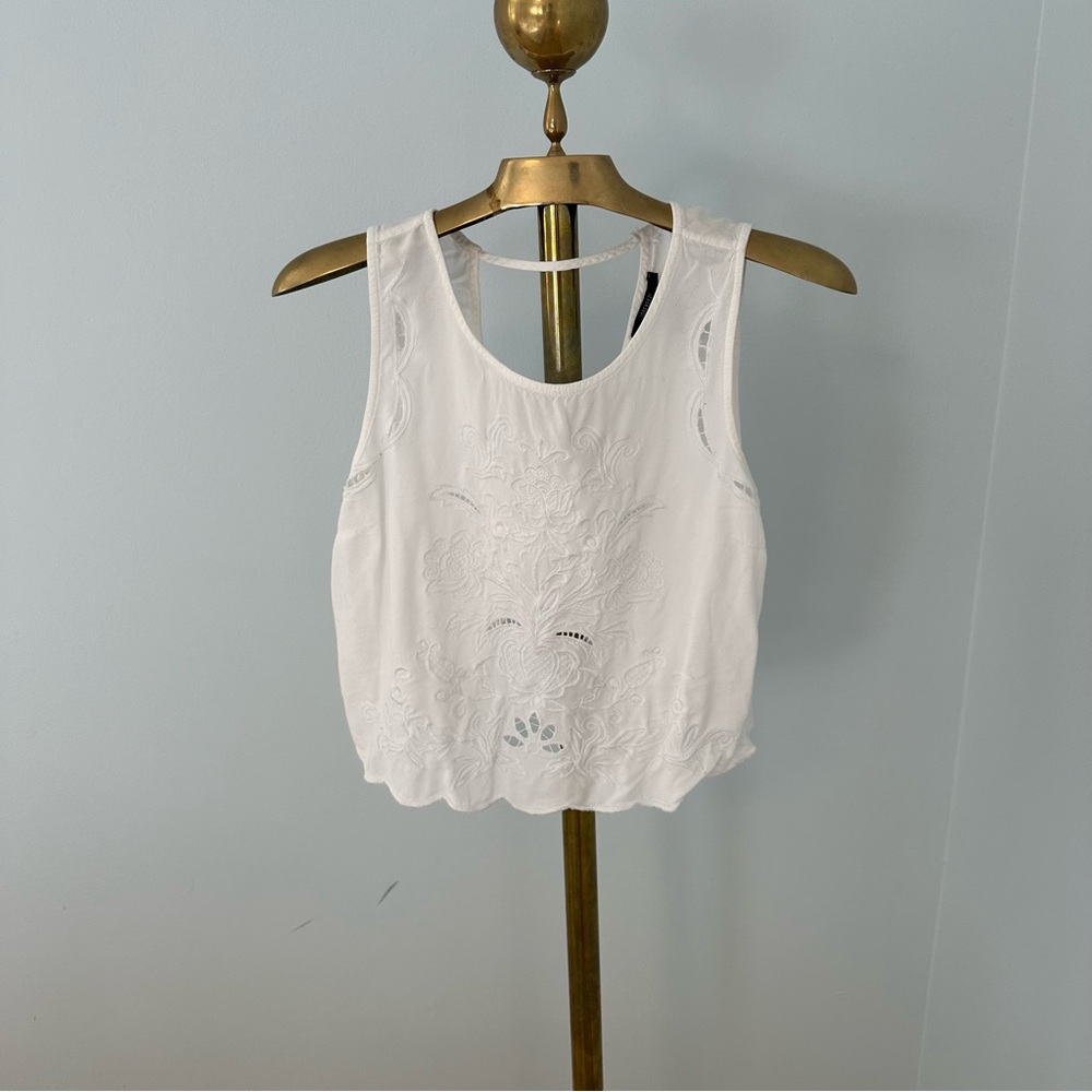 White Embroidered Sleeveless Top